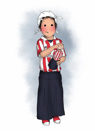 Ilustración personalizada hecha a mano de chico con txapela y camiseta del Athletic, regalo original para aficionados por Itxaso Goitia