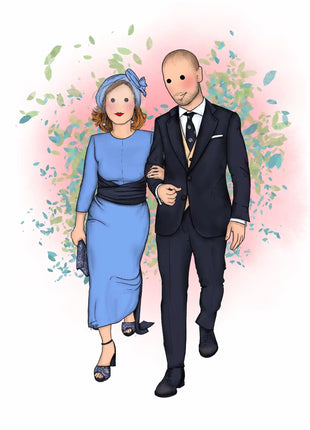 Ilustracion personalizada hecha a mano de pareja de invitados en boda, regalo original para parejas por Itxaso Goitia