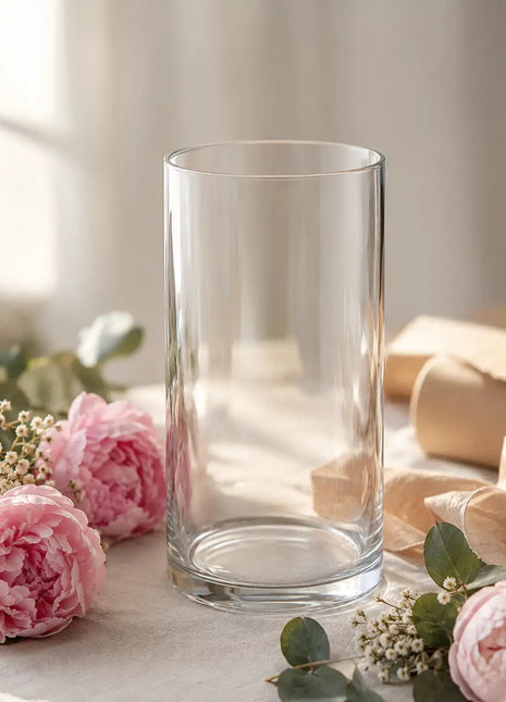 Jarron de cristal transparente para complementar ramos de flores frescas, accesorio opcional para regalo
