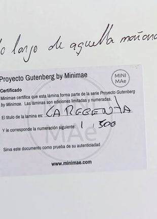 Certificado de autenticidad de la lamina La Regenta edicion limitada numerada 1 de 300