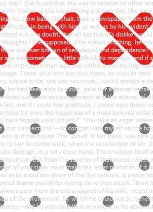 Detalle del patron de punto de cruz de la lamina Orgullo y Prejuicio con texto legible