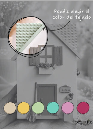 Casita del Ratoncito Pérez hecha a mano con seis opciones de color de tejado: beige, amarillo, verde, turquesa, rosa y burdeos